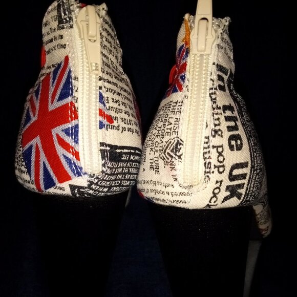 ( RARE !) MONA MIA DYNAMO UK FLAG PRINT  Sculptural Cutout Wedge Booties - Picture 6 of 8